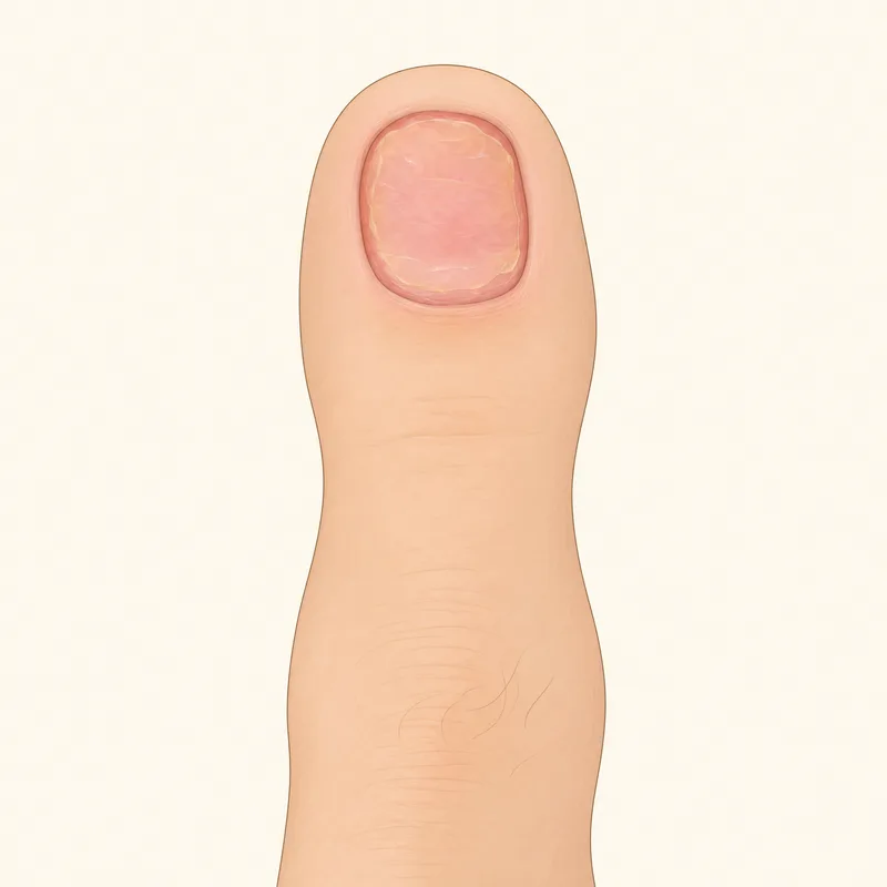 Illustration of a healing nail bed with a thin flat pale-yellow fibrin film