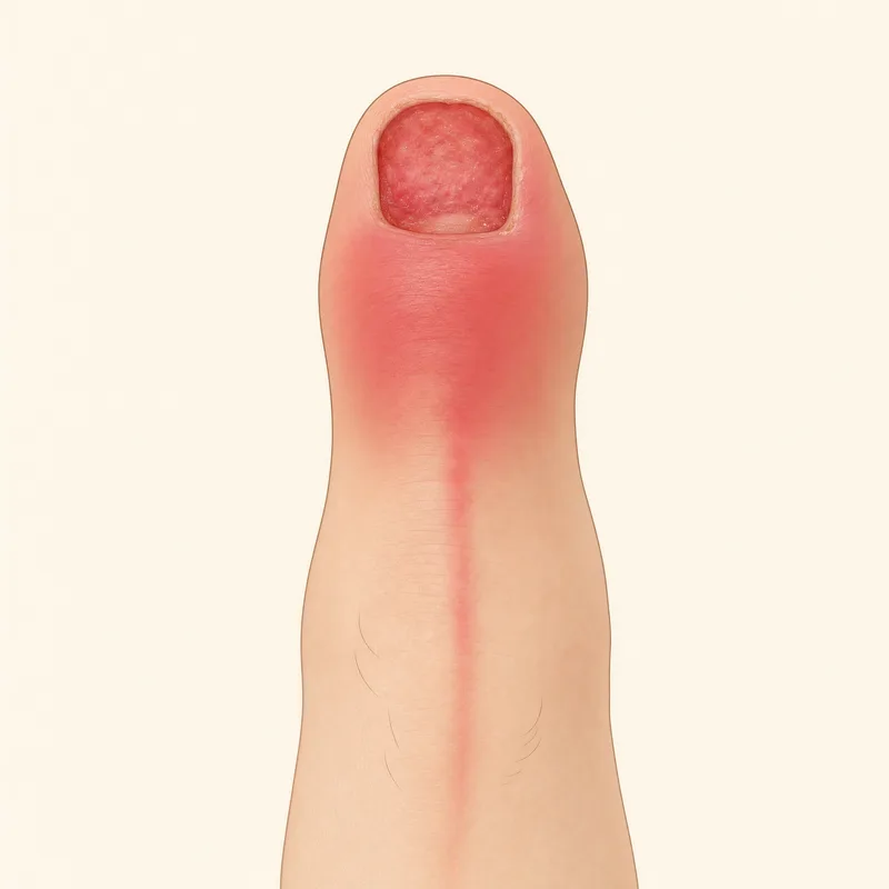 Illustration: Redness spreading past the nail fold