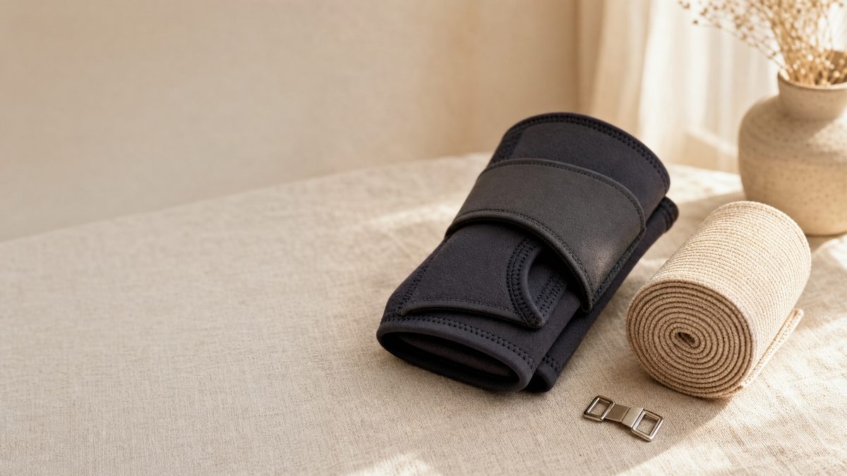 Ankle brace and compression wrap representing sprain recovery