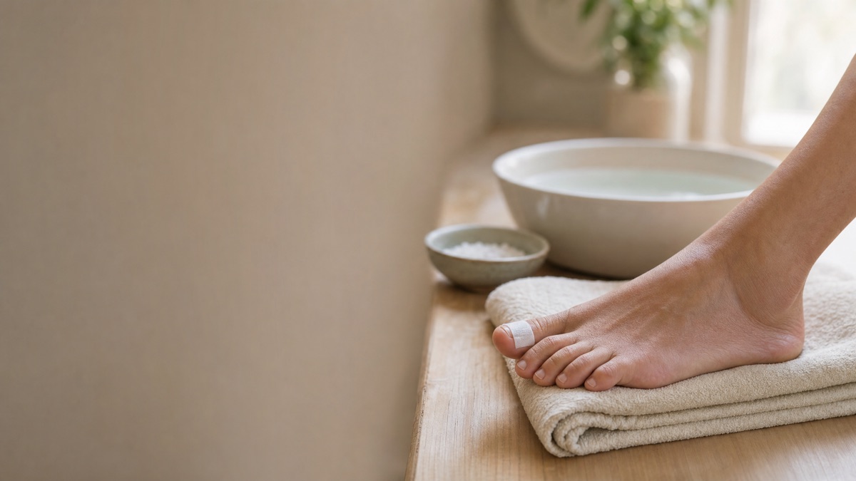 Bandaged big toe healing after an ingrown toenail removal procedure