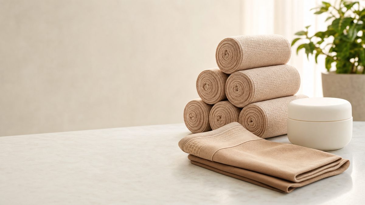 Rolled compression bandages representing lymphedema management