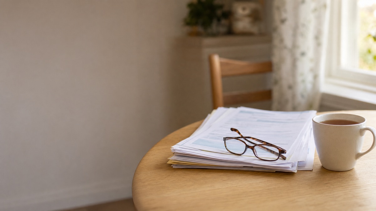 Discharge paperwork from a podiatry appointment on a kitchen table