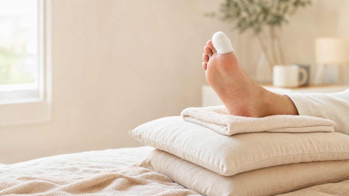Foot resting and elevated after a toenail removal procedure